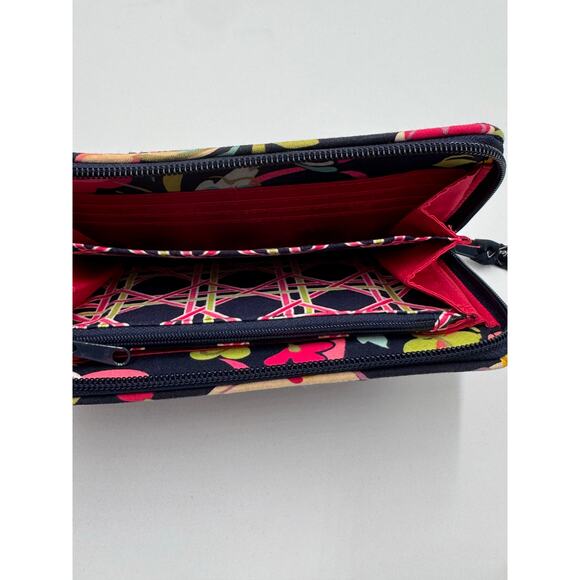 Vera Bradley Accordion Wallet Navy Blue Ribbon Floral Print Retired 2012 - Picture 6 of 11